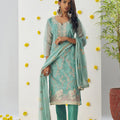 Superb Sea Green Chiffon Embroidered Salwar Suit - Mangaldeep NX