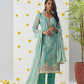 Superb Sea Green Chiffon Embroidered Salwar Suit - Mangaldeep NX