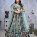 Superb Sea Green Embroidered A - Line Lehenga Choli with Heavy Handwork - Mangaldeep NX