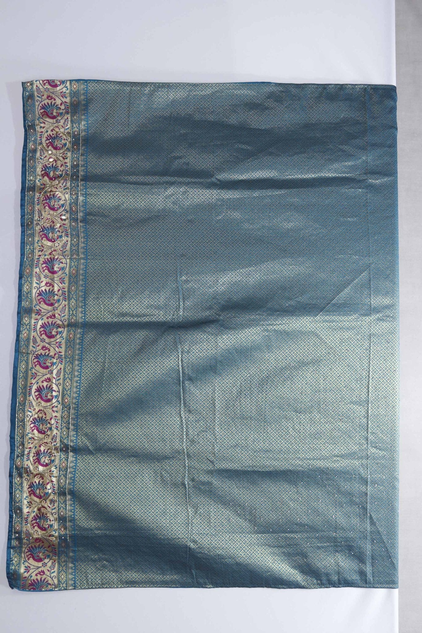 Teal and Maroon Kanjivaram Silk Saree with Zari Woven Cream Pallu - Mangaldeep NX
