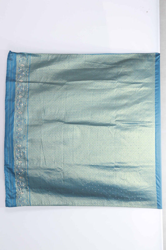 Teal Banarasi Silk Saree with Multicolor Zari Weaving and Elephant Motif Pallu - Mangaldeep NX