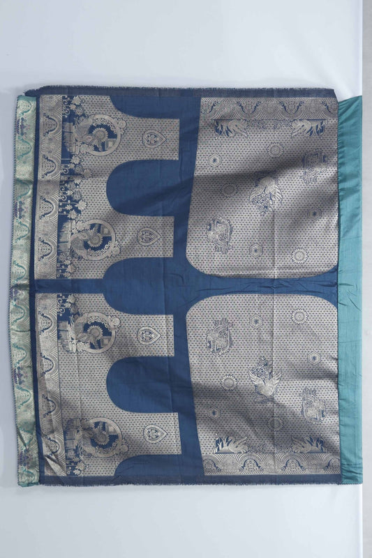 Teal Banarasi Silk Saree with Silver Zari Embroidery and Mythical Bird Motifs - Mangaldeep NX