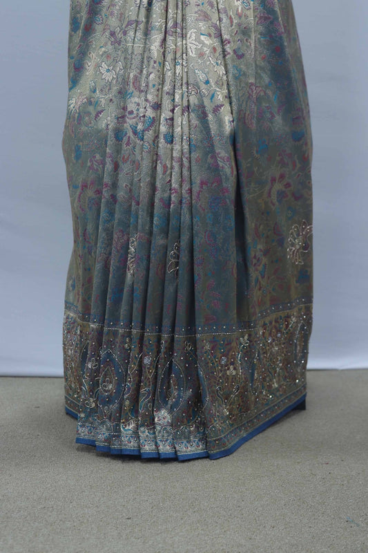 Teal Banarasi Silk Saree with Silver Zari Work - Mangaldeep NX