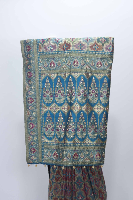 Teal Banarasi Silk Saree with Zari Weaving and Meenakari Butti Design - Mangaldeep NX