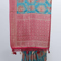 Teal Blue Banarasi Silk Saree and Pink Zari Pallu with Tassels - Mangaldeep NX