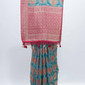 Teal Blue Banarasi Silk Saree and Pink Zari Pallu with Tassels - Mangaldeep NX