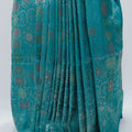 Teal Blue Banarasi Silk Saree with Silver Zari Weaving and Rich Brocade Pallu - Mangaldeep NX