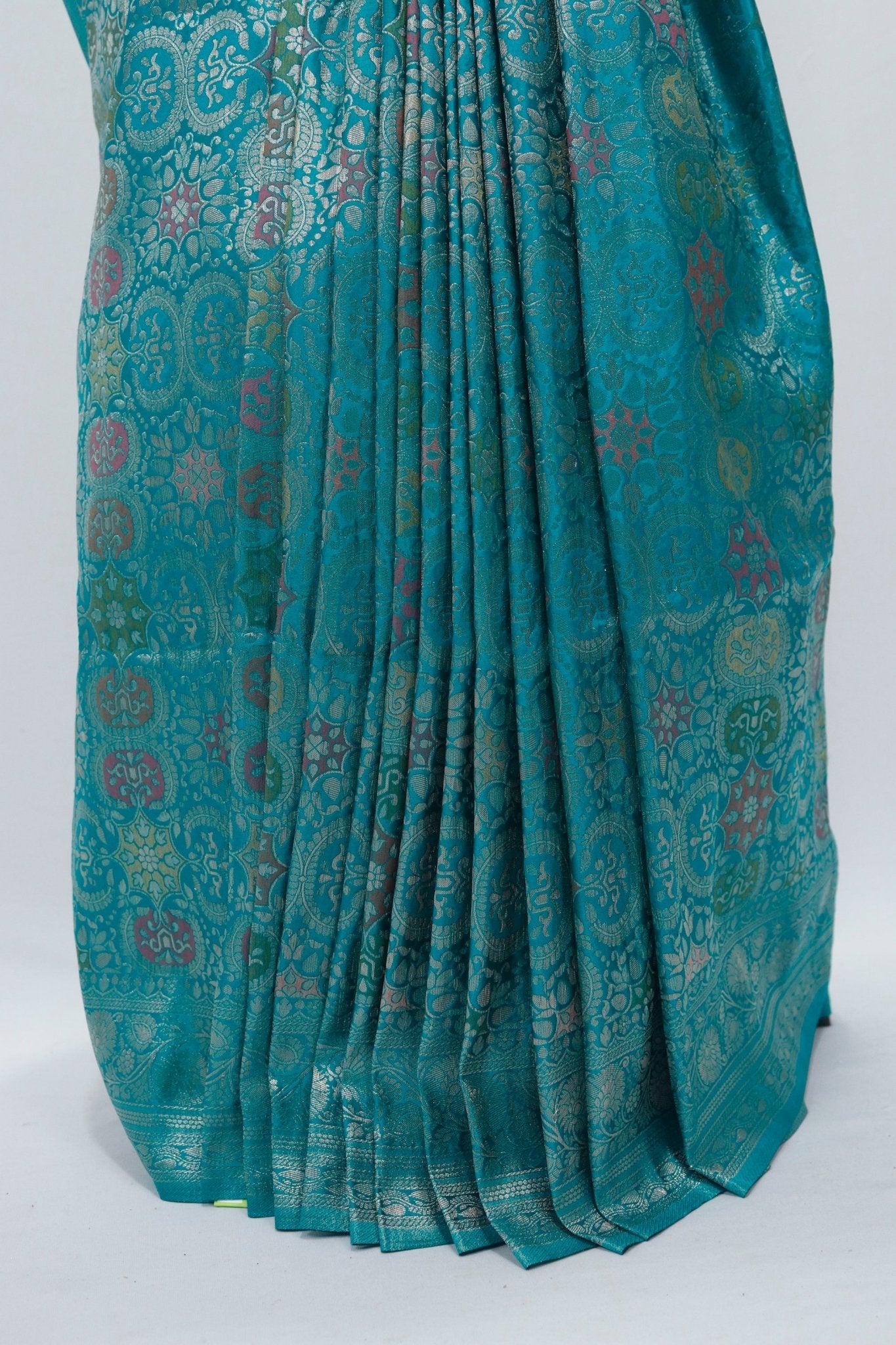 Teal Blue Banarasi Silk Saree with Silver Zari Weaving and Rich Brocade Pallu - Mangaldeep NX