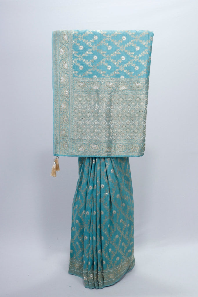 Teal Blue Banarasi Silk Saree with Zari Weaving and Rich Pallu - Mangaldeep NX