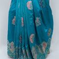 Teal Blue Banarasi Silk Saree with Zari Woven Traditional Motifs and Meenakari Pallu - Mangaldeep NX