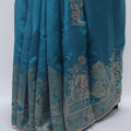 Teal Blue Bangalori Silk Saree with Silver Zari Animal Motifs and Beaded Tassel Pallu - Mangaldeep NX