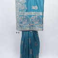 Teal Blue Bangalori Silk Saree with Silver Zari Animal Motifs and Beaded Tassel Pallu - Mangaldeep NX