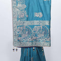 Teal Blue Bangalori Silk Saree with Silver Zari Animal Motifs and Beaded Tassel Pallu - Mangaldeep NX