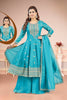 Teal Blue Embroidered Anarkali Suit with Palazzo & Dupatta - Mangaldeep NX