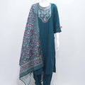 Teal Blue Embroidered Kurta Set with Printed Dupatta and Tapered Pants for Women - Mangaldeep NX
