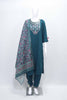 Teal Blue Embroidered Kurta Set with Printed Dupatta and Tapered Pants for Women - Mangaldeep NX
