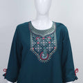 Teal Blue Embroidered Kurta Set with Printed Dupatta and Tapered Pants for Women - Mangaldeep NX