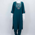 Teal Blue Embroidered Kurta Set with Printed Dupatta and Tapered Pants for Women - Mangaldeep NX