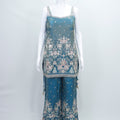 Teal Blue Embroidered Net Sharara Set Designer Floral Ethnic Party Wear with Dupatta - Mangaldeep NX