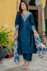 Teal Blue Embroidered Pant Style Salwar Suit with Chiffon Dupatta - Mangaldeep NX
