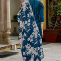 Teal Blue Embroidered Pant Style Salwar Suit with Chiffon Dupatta - Mangaldeep NX
