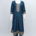 Teal Blue Embroidered Straight Salwar Suit with Floral Dupatta - Mangaldeep NX
