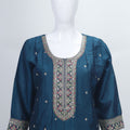 Teal Blue Embroidered Straight Salwar Suit with Floral Dupatta - Mangaldeep NX