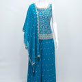 Teal Blue Georgette Sharara Suit Set with Heavy Embroidery and Dupatta - Mangaldeep NX