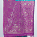 Teal Blue Ikat Silk Saree with Contrast Purple Banarasi Pallu and Zari Border - Mangaldeep NX