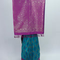 Teal Blue Ikat Silk Saree with Contrast Purple Banarasi Pallu and Zari Border - Mangaldeep NX