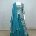 Teal Blue Mirror Work Georgette Jacket Style Lehenga Choli Set with Dupatta - Mangaldeep NX