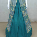 Teal Blue Mirror Work Georgette Jacket Style Lehenga Choli Set with Dupatta - Mangaldeep NX