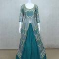 Teal Blue Mirror Work Georgette Jacket Style Lehenga Choli Set with Dupatta - Mangaldeep NX