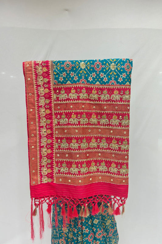 Teal Blue Patola Silk Saree - Mangaldeep NX