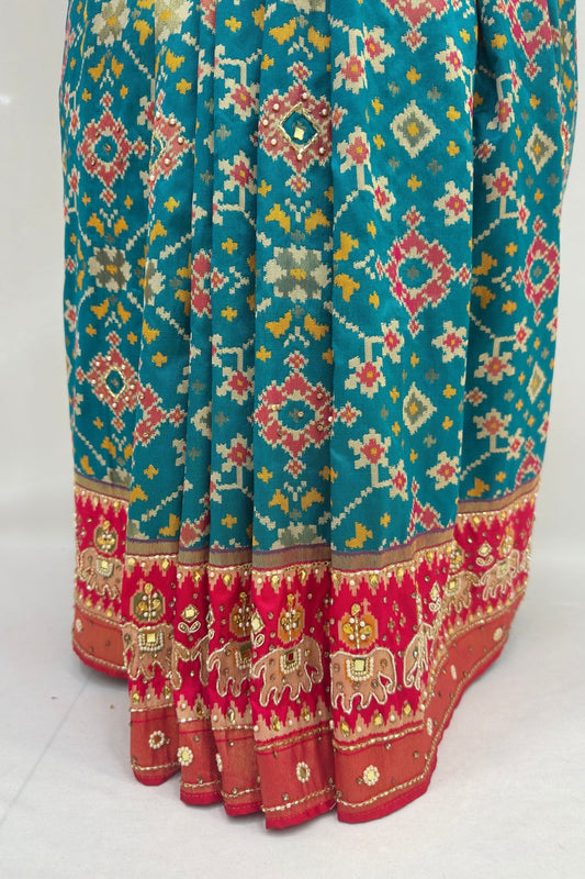 Teal Blue Patola Silk Saree - Mangaldeep NX