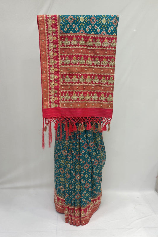 Teal Blue Patola Silk Saree - Mangaldeep NX