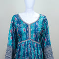 Teal Blue Printed Anarkali Kurta Set with Embroidered Yoke Net Dupatta - Mangaldeep NX