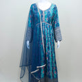 Teal Blue Printed Anarkali Kurta Set with Embroidered Yoke Net Dupatta - Mangaldeep NX