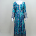 Teal Blue Printed Anarkali Kurta Set with Embroidered Yoke Net Dupatta - Mangaldeep NX