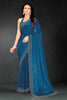 Teal Blue Sequin Embellished Party Wear Fancy Saree with Golden Scallop Border - Mangaldeep NX