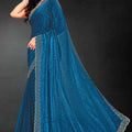 Teal Blue Sequin Embellished Party Wear Fancy Saree with Golden Scallop Border - Mangaldeep NX
