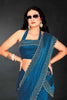 Teal Blue Sequin Embellished Party Wear Fancy Saree with Golden Scallop Border - Mangaldeep NX