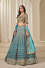 Teal Blue Silk Embroidered Lehenga Choli Set with Sequined Blouse and Contrast Dupatta - Mangaldeep NX