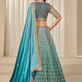 Teal Blue Silk Embroidered Lehenga Choli Set with Sequined Blouse and Contrast Dupatta - Mangaldeep NX