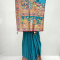 Teal Blue Silk Saree with Intricate Rajasthani Motif - Mangaldeep NX