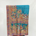 Teal Blue Silk Saree with Intricate Rajasthani Motif - Mangaldeep NX