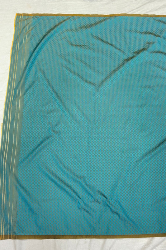 Teal Cyan green Silk Saree with Antique Gold Thread Embroidery - Mangaldeep NX