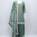 Teal Green Bandhani Sharara Suit with Floral Dupatta - Mangaldeep NX