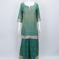 Teal Green Bandhani Sharara Suit with Floral Dupatta - Mangaldeep NX