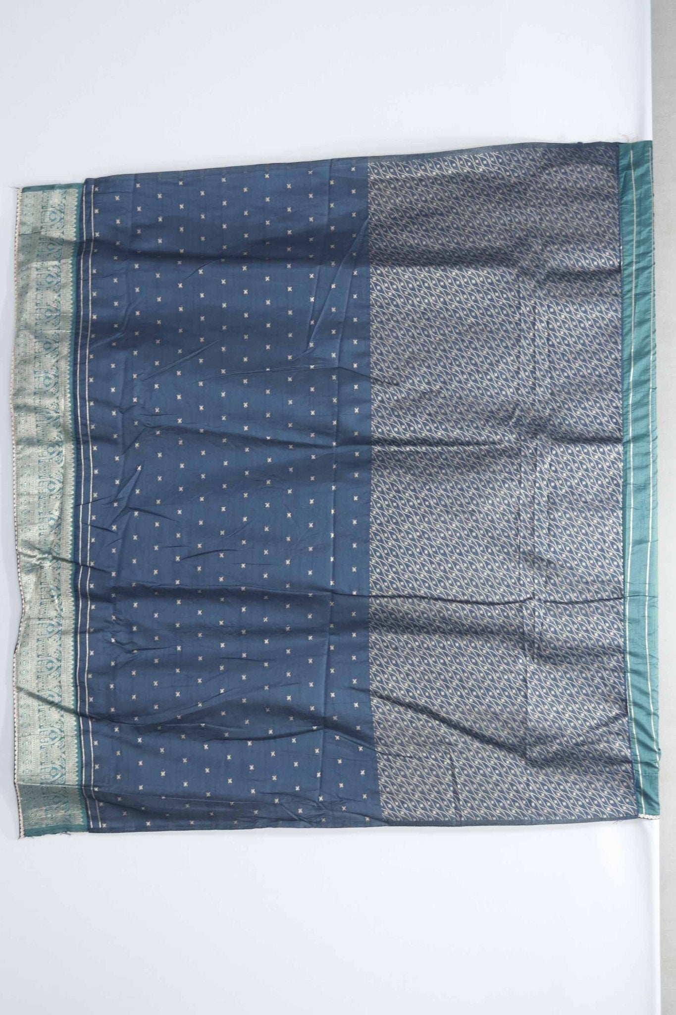 Teal Green Bangalori Silk Saree with Zari Woven Pallu and Elephant - Peacock Motifs - Mangaldeep NX